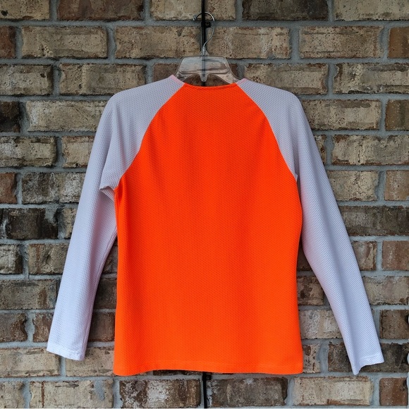 Lauren Ralph Lauren Honeycomb Half Zipper Neon Orange / White Long Sleeve Top  L - Picture 11 of 13